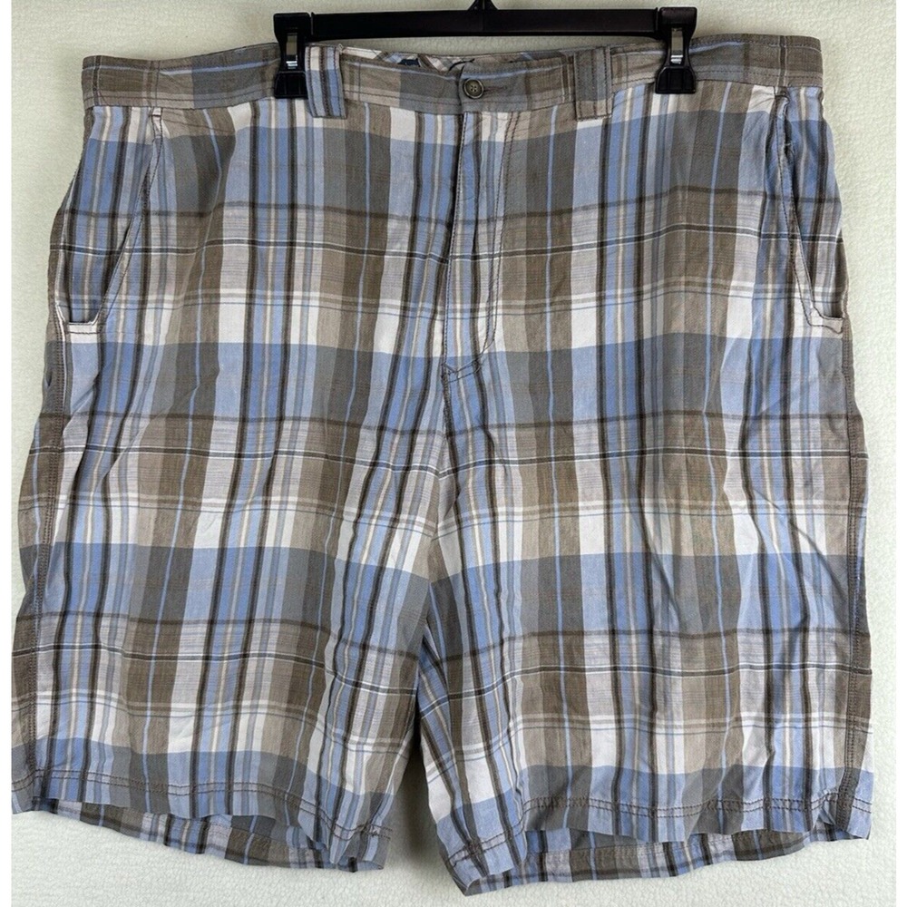 Tommy Bahama Shorts Mens Size 40 Linen Silk Blend Flat Front Blue/Brown Striped